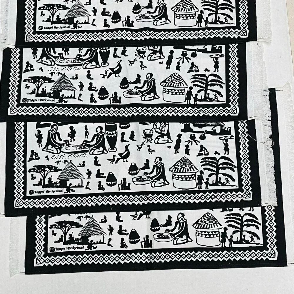 Tiakeni Hand Painted Black White Cloth Napkins Dinner Set of 4 Farmhouse